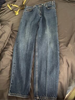 Levi's blue denim jeans with tan leather patch